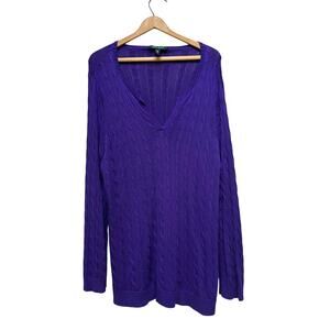 Lauren Ralph Lauren Women’s Purple Cable Knit V-Neck Sweater – Size 1X
